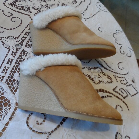 Isabel Marant Beige Suede Calfskin Wedge Mules w/Lamb Shearling Lining Size 39 - Picture 6 of 15